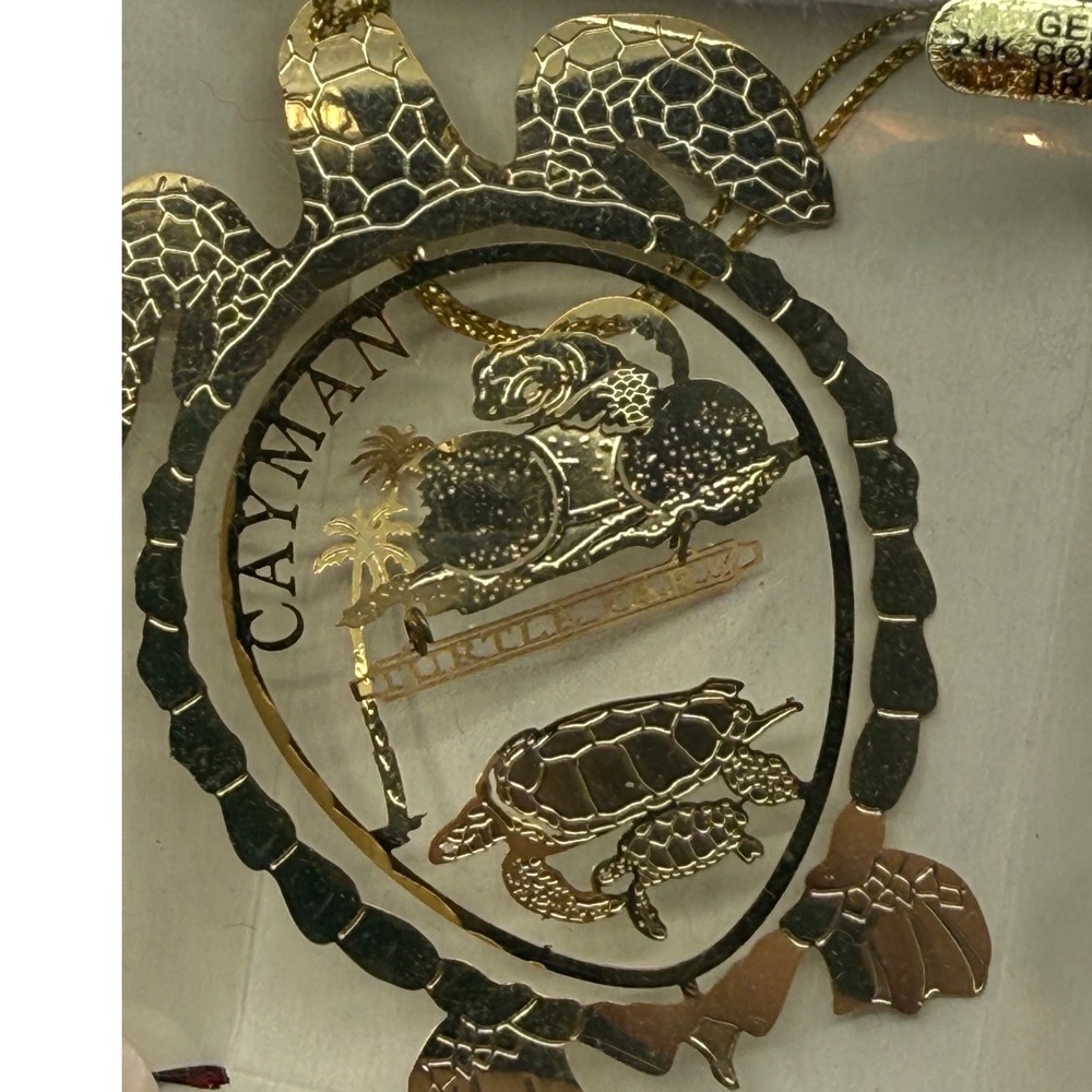 Nations Treasures 24K Gold Finish Brass Cayman Turtle Farm Ornament Souvenir